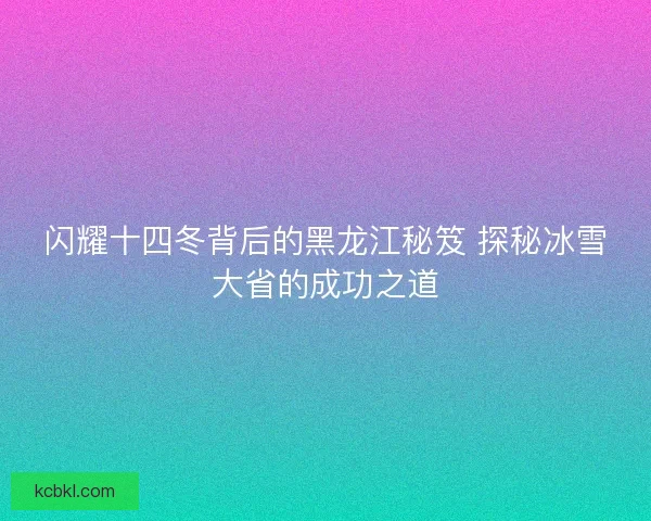 闪耀十四冬背后的黑龙江秘笈 探秘冰雪大省的成功之道